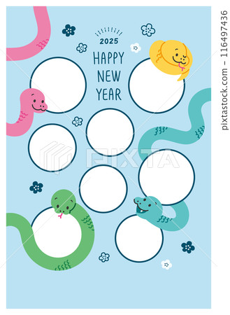 新年賀卡 2025 年令與 7 年蛇年蛇照片相框複製空間 116497436