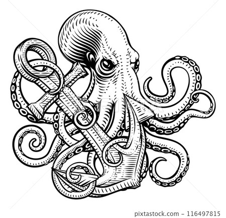 Octopus Anchor Kraken Sailor Tattoo Style Deisgn 116497815