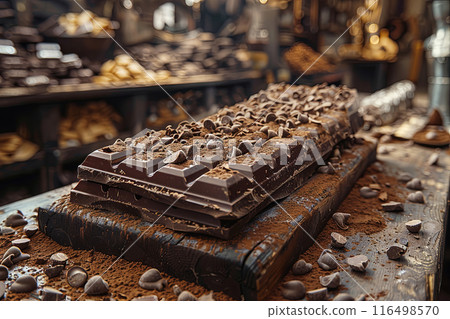 Chocolate bar with chips on top of it 116498570
