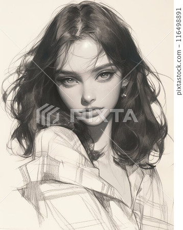 描繪美麗女人AI的素描 116498891