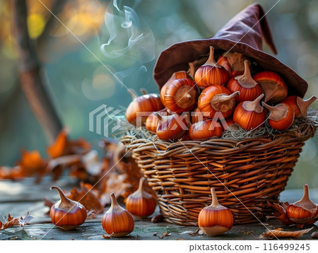 Rustic Chestnut Harvest with Chestnut Witch Casting Spells 116499245