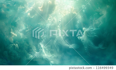 Mystic Mermaid Lagoon   Serene Underwater Scene with Gentle Mermaids in Pastel Hues 116499349