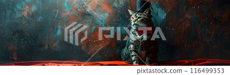 Captivating Feline Magician on Mysterious Stage Backdrop Captivating Feline Magician on Mysterious Stage Backdrop 116499353