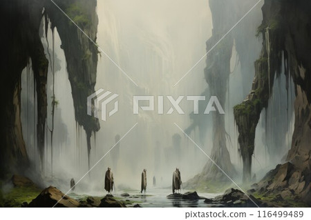 Gargantuan giants roaming the mountains - Generative AI 116499489
