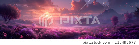 Sweet Potato Field Twilight Faerie Dreamscape with Banner Space 116499678