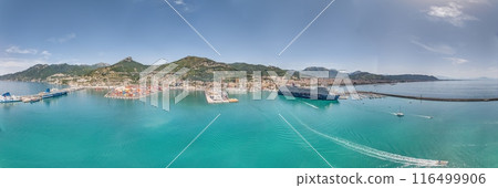 Drone panorama over the harbor of the Italian city of Salerno on the Amalfi Coast 116499906