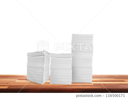 Stack of paper documents on the table Document work in the office Isolated pile on white background. Stack of paper documents on the table Document work in the office Isolated pile on white background. 116500171