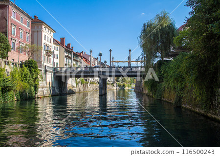 Ljubljanica River, downtown Ljubljana. Slovenia Ljubljanica River, downtown Ljubljana. Slovenia 116500243