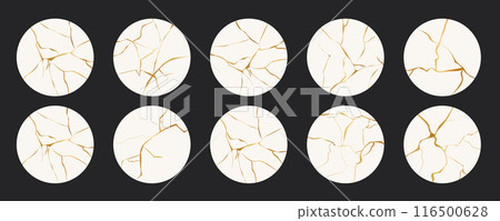 Highlight cover circle Kintsugi gold simple break lines, asian geaometric crackle. Social media frame surface with crack print, effect. Moderm cover golden broken texture. Highlight cover circle Kintsugi gold simple break lines, asian geaometric crackle. Social media frame surface with crack print, effect. Moderm cover golden broken texture. 116500628