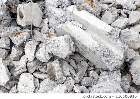 Broken concrete, Piles of rubble after house demolition Broken concrete, Piles of rubble after house demolition 116500930