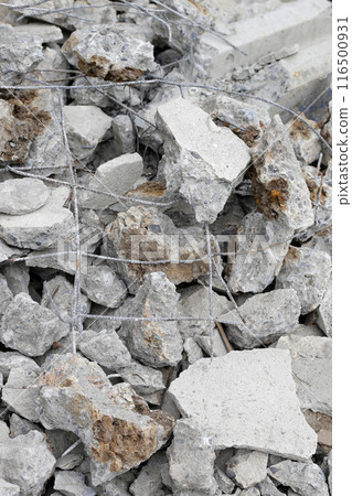 Piles of rubble after house demolition Piles of rubble after house demolition 116500931