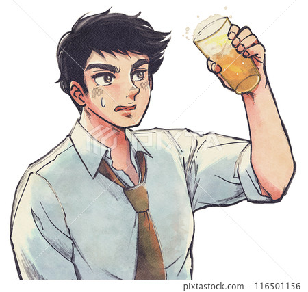 A manga-style person who doesn't like beer and attends a drinking party 116501156