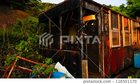 An old, abandoned cafe and its dilapidated structure An old, abandoned cafe and its dilapidated structure 116501170