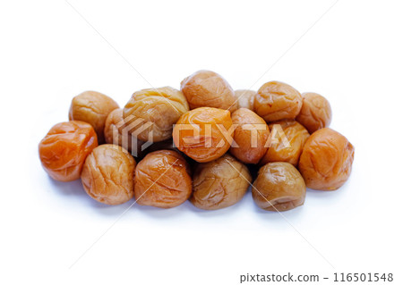 Pickled plums on white background. Pickled plums on white background. 116501548