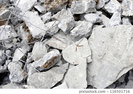 Piles of rubble after house demolition 116501716