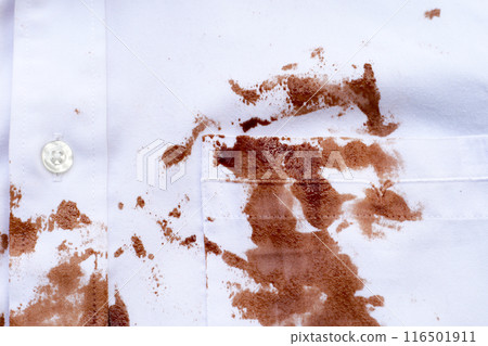 Dirty choclate stain on white shirt 116501911