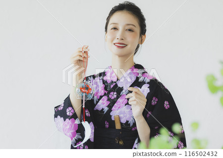 Woman in black yukata Woman in black yukata 116502432