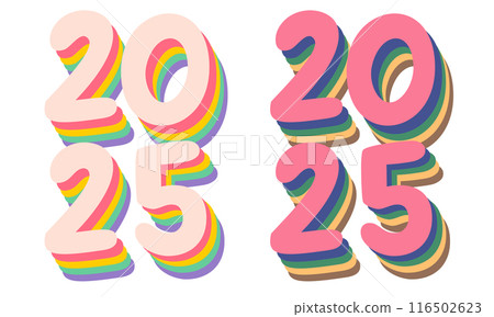 Vector numbers of 2025 on isolated background for Christmas and New year in retro style. New year 2025. 116502623