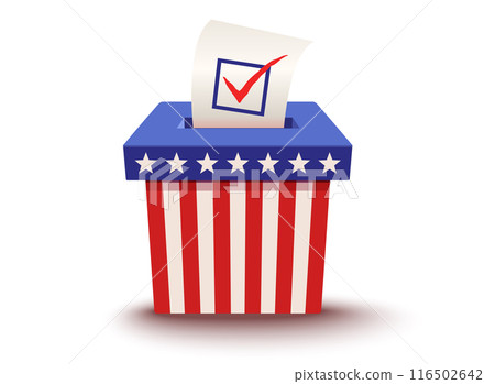 Vintage icon of ballot box for presidential election in USA. American Election 2024. Vote. 116502642