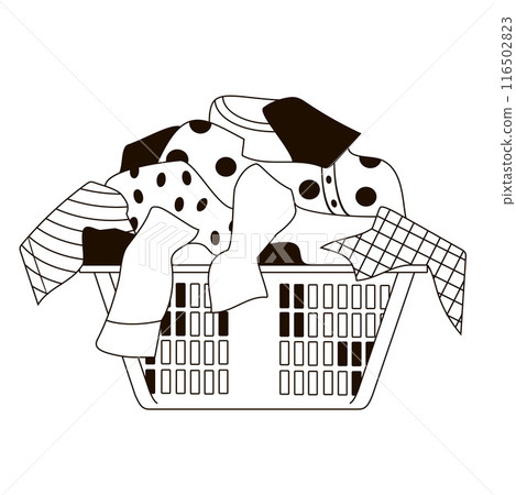dirty  clothes basket black and white vector illustration 116502823