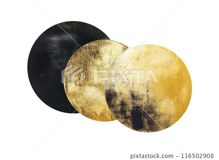 Stunning graphic design element featuring circular composition of golden and black textures, isolated on white background for versatile use. Minimalist Nordic style. Geometric shapes. Generative AI. 116502908