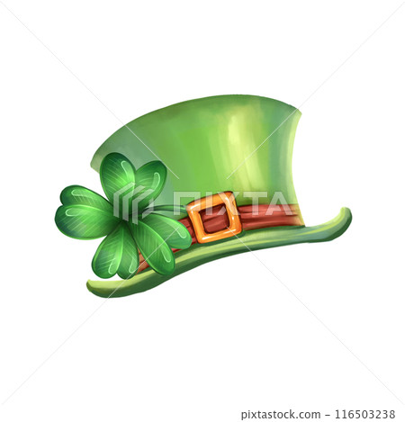 Leprechaun hat illustration. Cartoon element of Irish beer festival St Patrick's day, isolated on white Leprechaun hat illustration. Cartoon element of Irish beer festival St Patrick's day, isolated on white 116503238