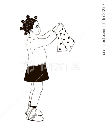 African American girl holding clean clothes in her hands African American girl holding clean clothes in her hands 116503239