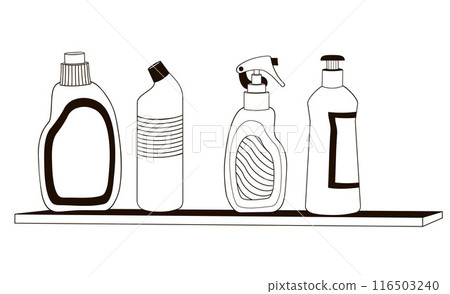 plastic bottles with detergents on the shelf plastic bottles with detergents on the shelf 116503240
