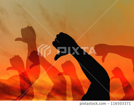 Image of a firestorm with many booing hands 116503371