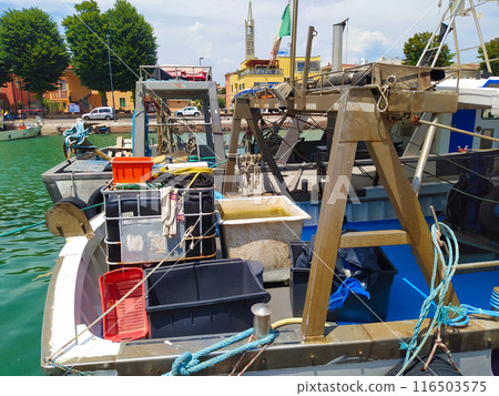 Rimini, Italy - Local fishing boats at summer 116503575