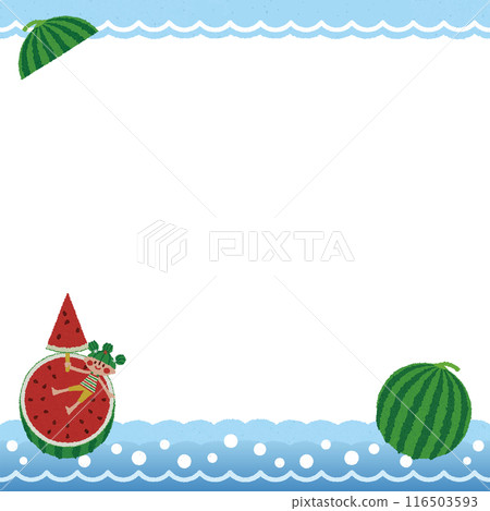 Summer image_Watermelon floating in water, popsicle and watermelon_Frame_Square_Japanese paper tear-off style Summer image_Watermelon floating in water, popsicle and watermelon_Frame_Square_Japanese paper tear-off style 116503593