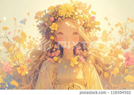 Girl wearing a flower crown 116504502