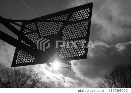 Basketball goal at outdoor park facility Basketball goal at outdoor park facility 116504632