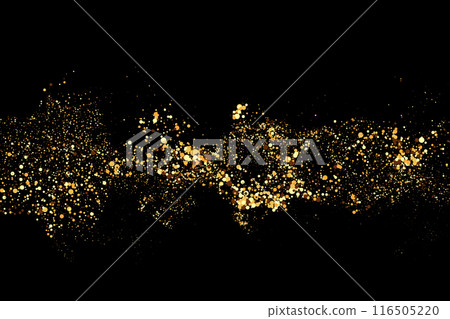 Gold shiny abstract wave,gold lines design element with glitter effect on black background. 116505220