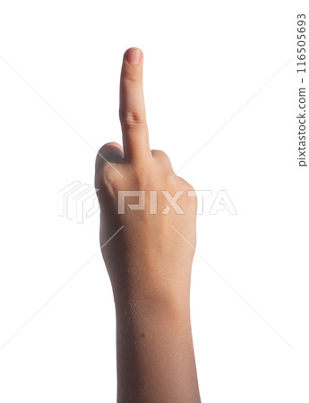 Rude gesture, symbol with middle finger, bad offensive aggressive hand sign isolated on white 116505693
