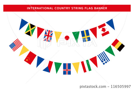 Illustration set of flag banners, flag garlands of different countries of the world without main lines. 116505997