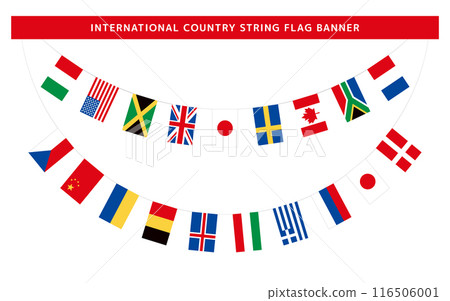 世界不同國家的旗幟橫幅插圖材料，無線國際三角旗。 116506001