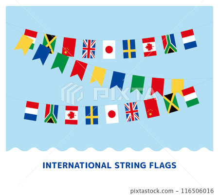 Illustration of diagonally overlapping flags and colorful garlands, international flag banners without lines. Illustration of diagonally overlapping flags and colorful garlands, international flag banners without lines. 116506016
