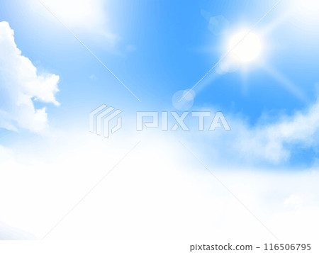 Blue sky with sun and clouds Beautiful sky frame background material 116506795