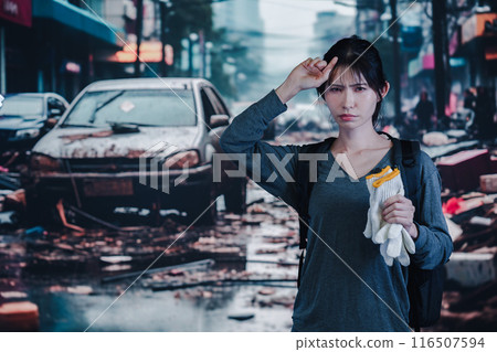 Young woman affected by disaster Young woman affected by disaster 116507594