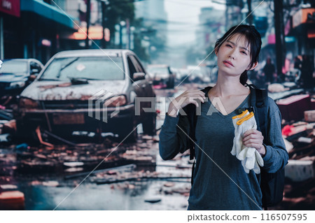 一名受災難影響的年輕女子 一名受災難影響的年輕女子 116507595