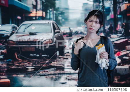 一名受災難影響的年輕女子 116507598