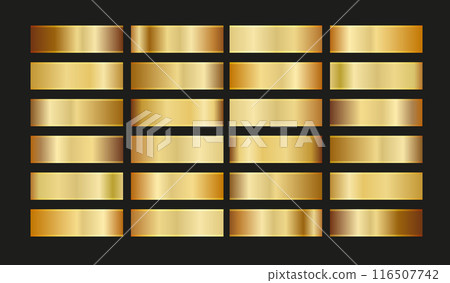 Holographic, silver, bronze and golden foil texture background set. Gold hologram metallic gradient collection. Vector graphic iridescent. 116507742