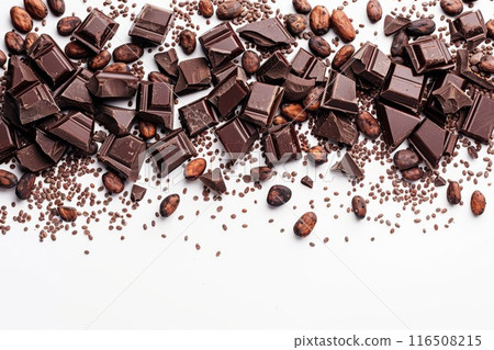 Abundance of Chocolate, Beans, and Nibs. Abundance of Chocolate, Beans, and Nibs. 116508215