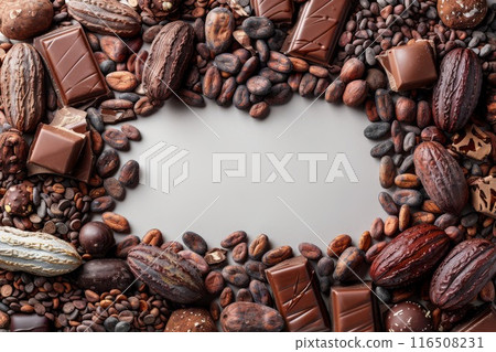 Chocolate Delicacies Encircling a Blank Canvas. 116508231