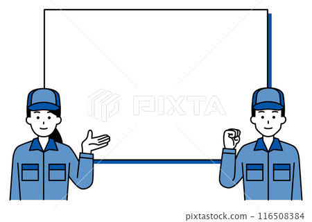 穿著工作服的男女在白板上提供指導 116508384