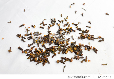 Clove spice isolated on a white background. The view from top. Clove spice isolated on a white background. The view from top. 116508587