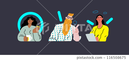 Creative Workspace: Video Conference, modern flat vector concept illustration of person engaging in virtual business meeting Connectivity, collaboration, digital interaction, remote work, productivity Creative Workspace: Video Conference, modern flat vector concept illustration of person engaging in virtual business meeting Connectivity, collaboration, digital interaction, remote work, productivity 116508675