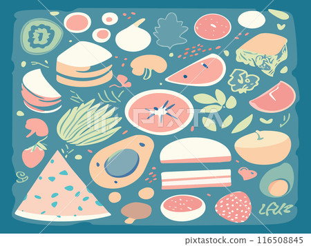 色彩繽紛的水果和配料的插圖 116508845