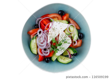 Top Selling, Best Salad with Vegetables and Feta Cheese on a White Background, Isolate, For Menu 116509199